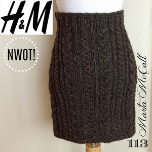 NWOT H&M Brown Tweed Cable Knit Mini Skirt Sz S